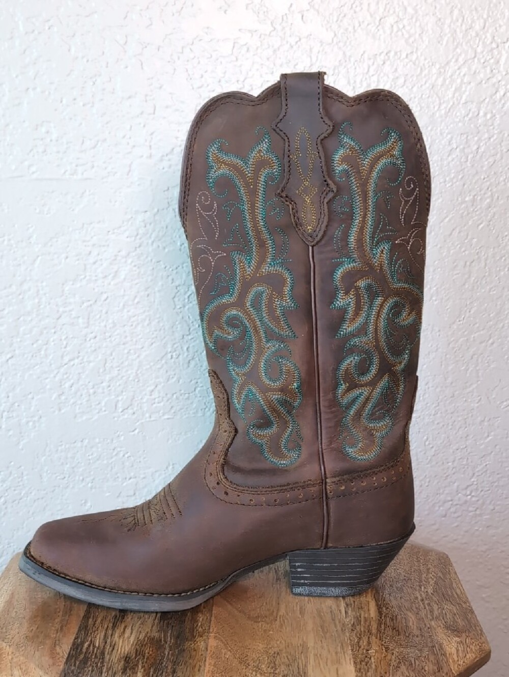 Justin Square Toe Stampede Leather Cowgirl Western Boots - Picture 2 of 13